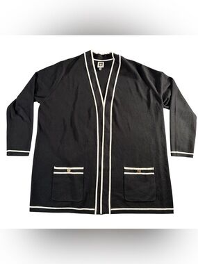 Anne Klein Black Cardigan with White Trim 1X